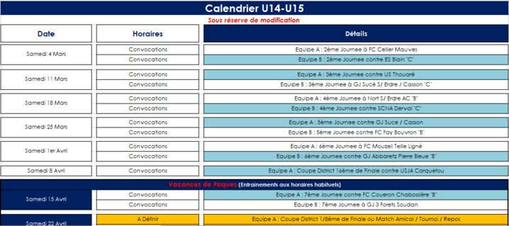 (U14/U15) Calendrier 2021-2022 : Informations et documents