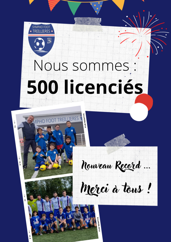 Informations importantes > Nous sommes 500 licenciés ! Informations importantes > Nous sommes 500 licenciés !