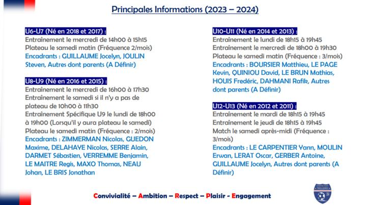 Saison 2023-2024 : Les principales informations ! (Horaires, Encadrants..)