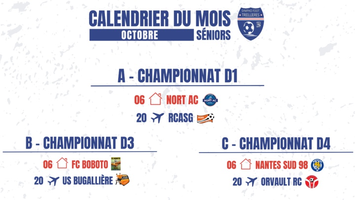 Calendrier Séniors mois d'octobre Calendrier Séniors mois d'octobre