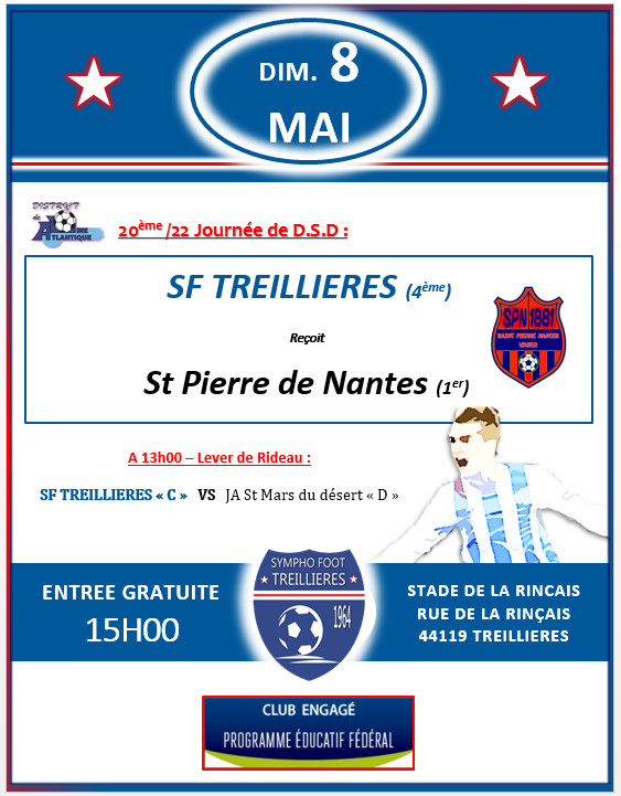 L'affiche du Week-end : Séniors A (4ème) vs St Pierre de Nantes (1er)