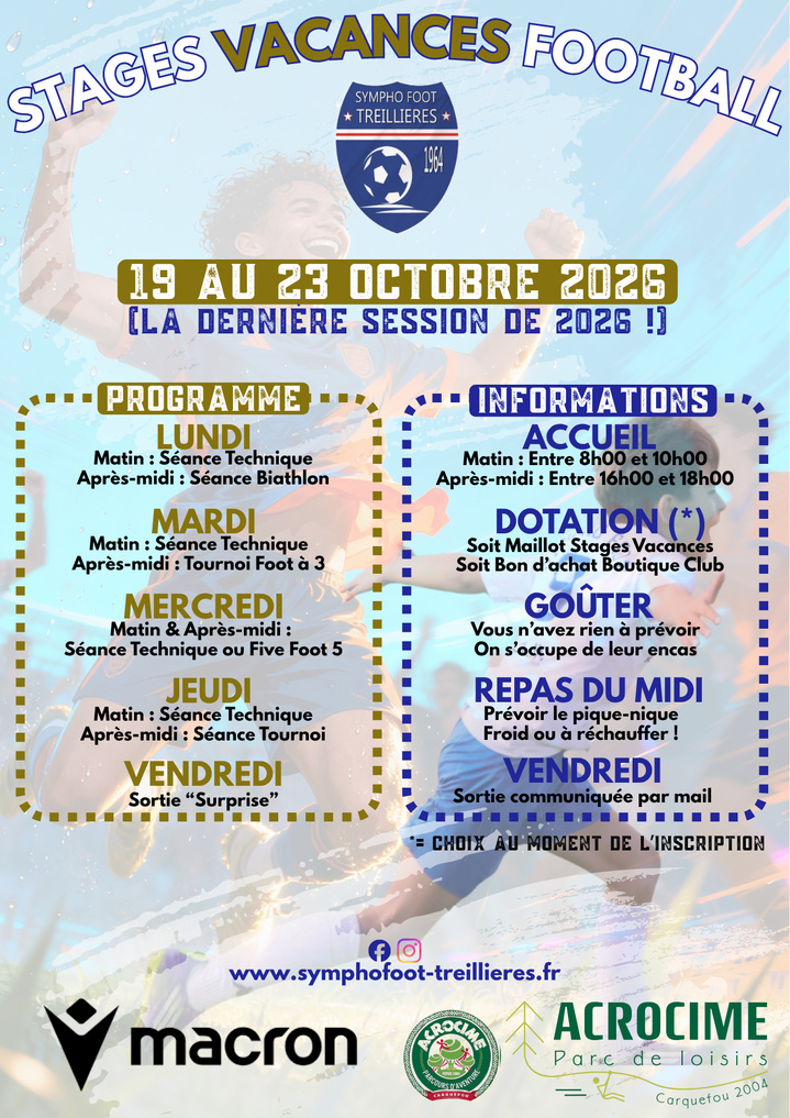 Stages Vacances Football 2026 : Le programme