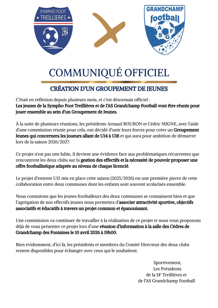 ⚪️🔵 Communiqué Officiel