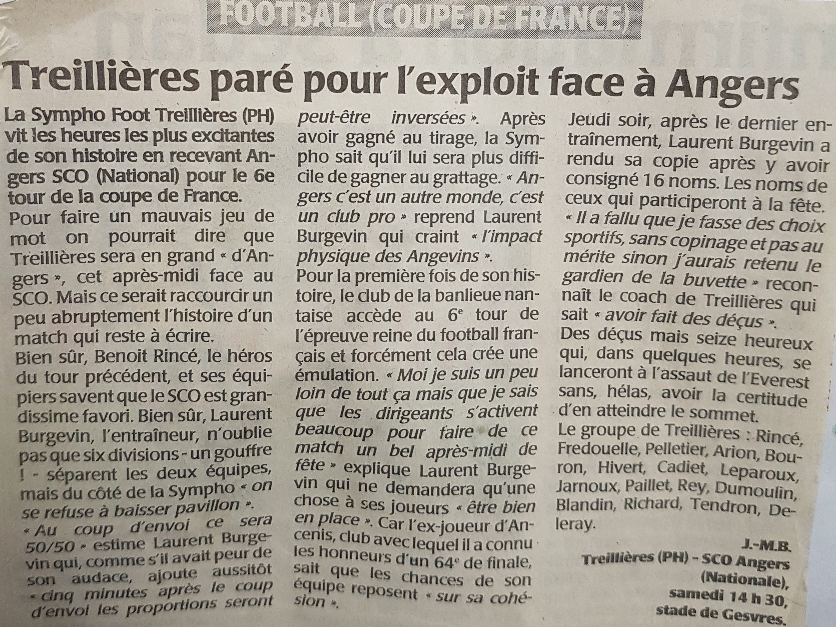 SF Treillières - SCO Angers : Il y a 10 ans ...