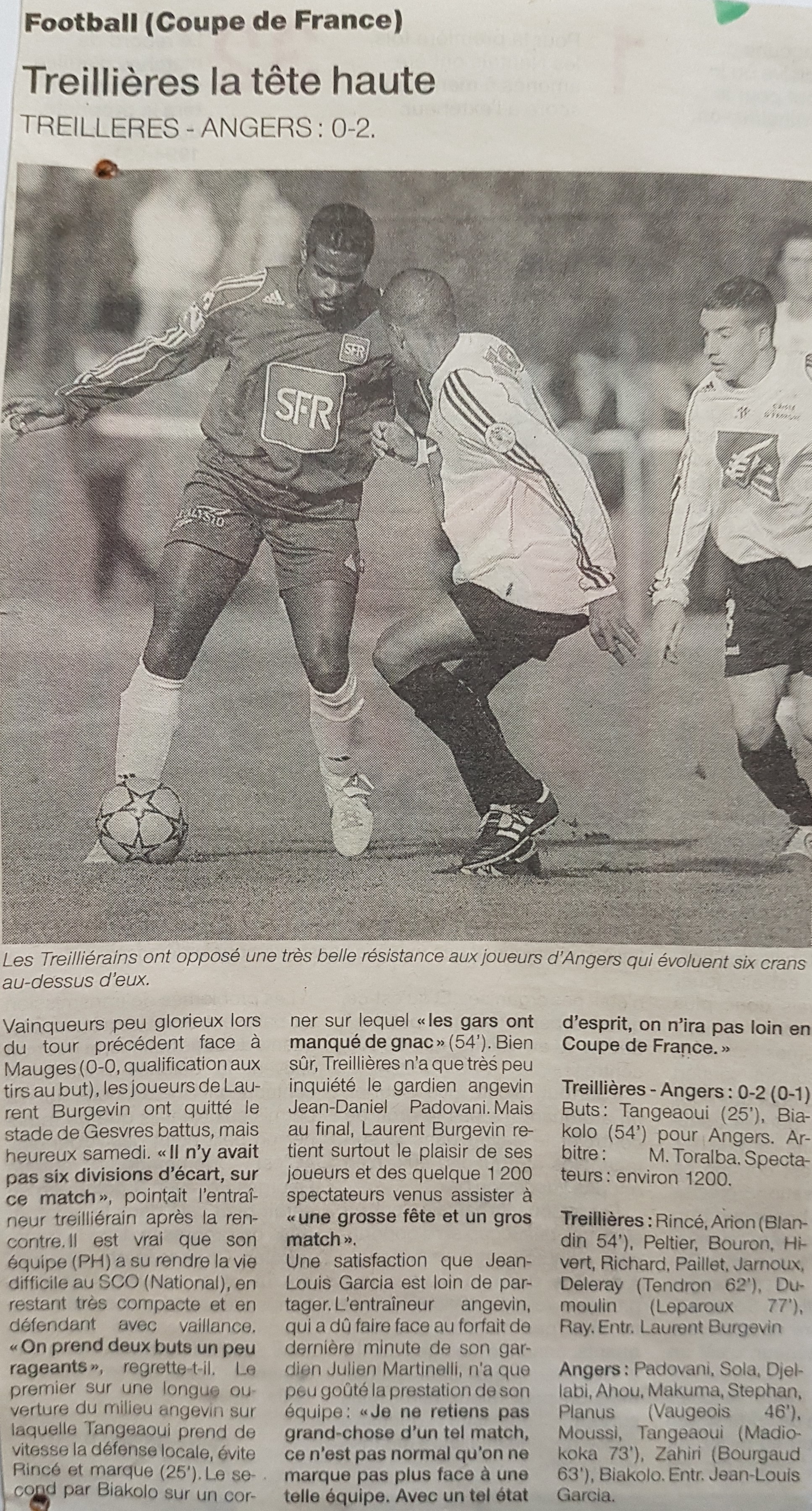 SF Treillières - SCO Angers : Il y a 10 ans ...