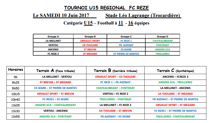 1011 juin Les U14 et U15 en tournoi Foot à 11!