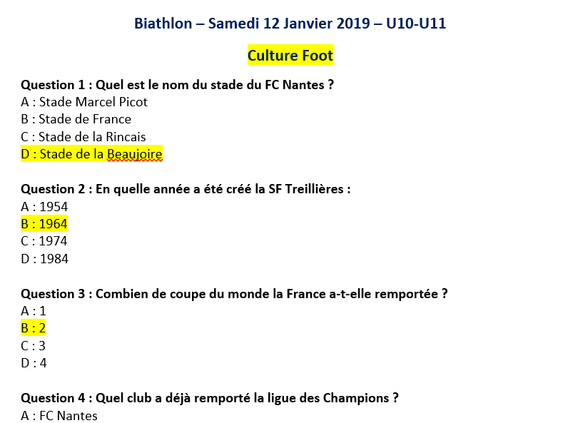 Quelques question posées aux joueurs