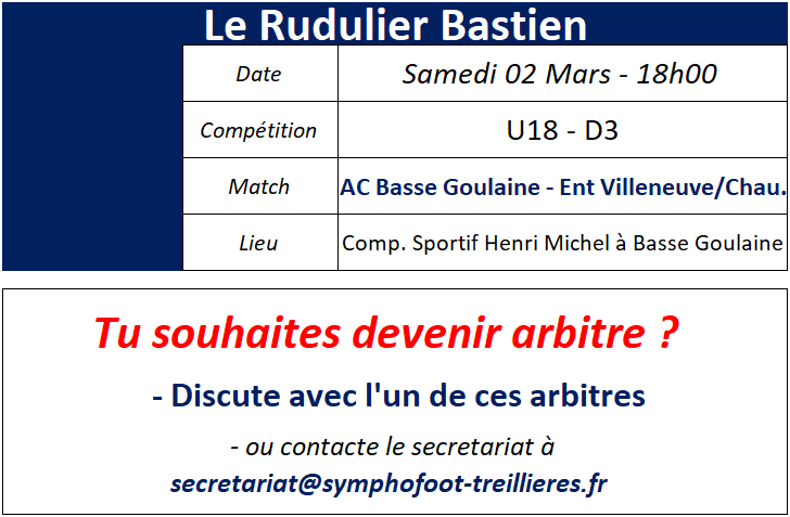 Où sont nos arbitres : Week-end du 02 et 03 Mars 2019