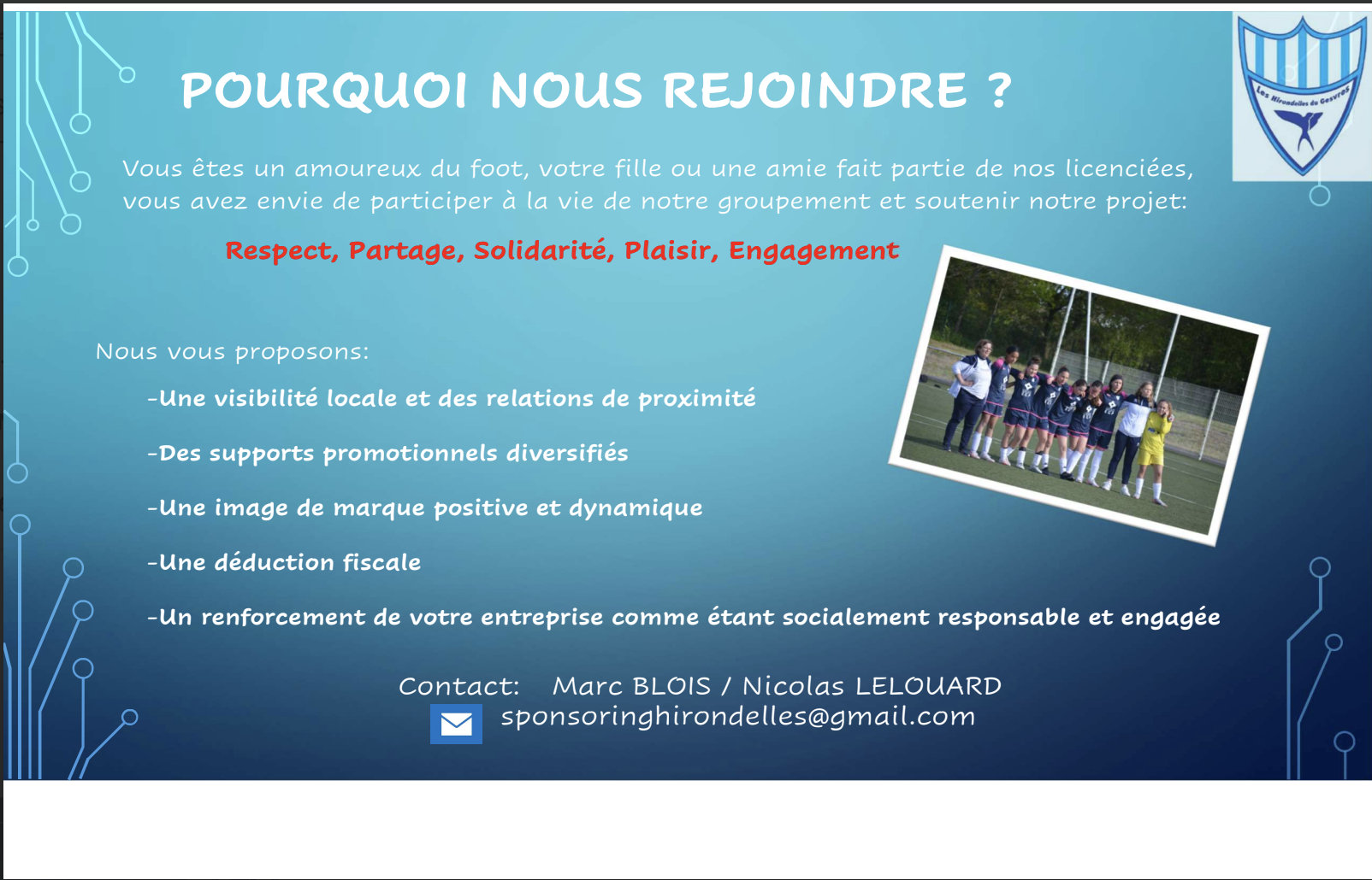 Devenez Partenaire du groupement Féminin !