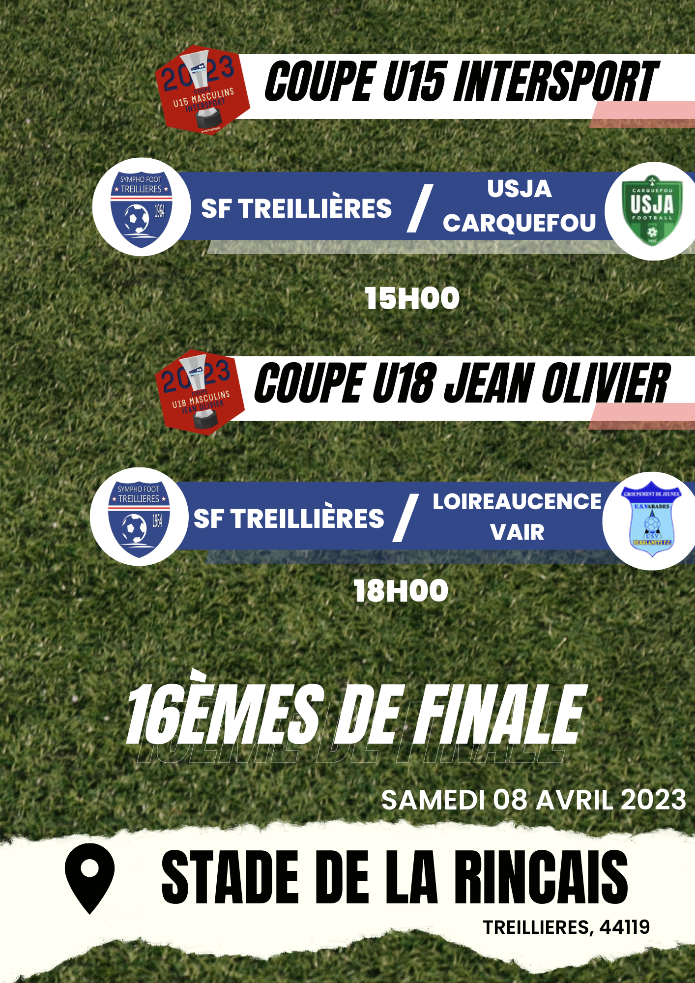 16èmes de finale > Les U15 et U18 jouent à Treillières !