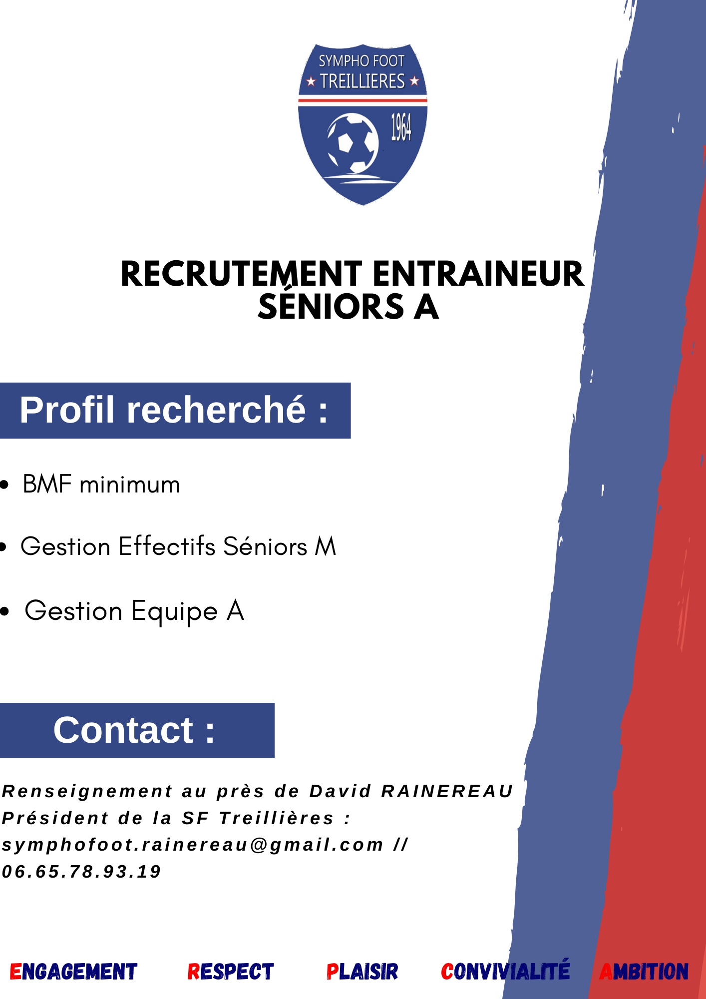 Recrutement > Recherche Entraineur Equipe Séniors A