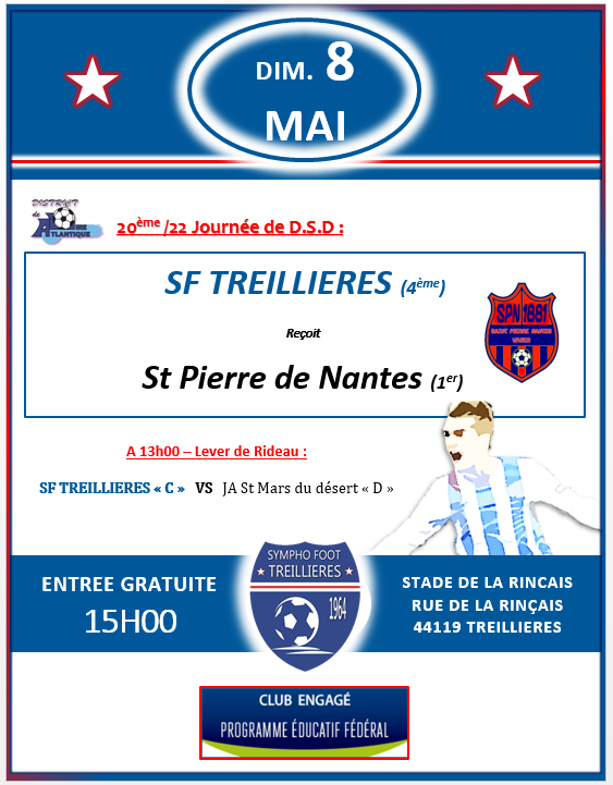 L'affiche du Week-end : Séniors A (4ème) vs St Pierre de Nantes (1er)