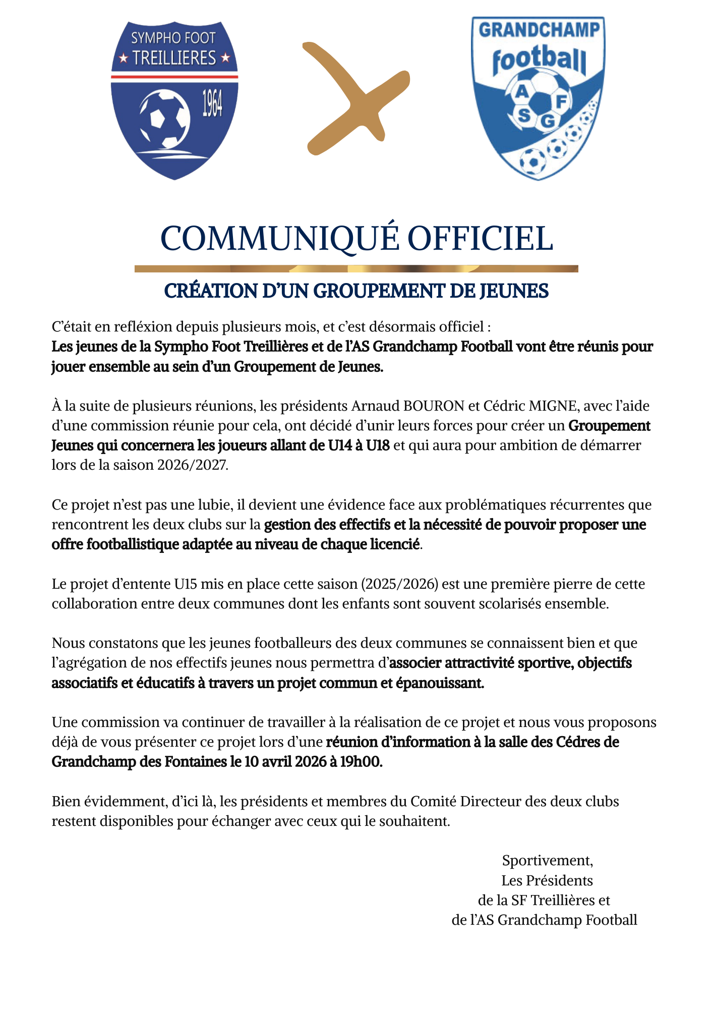 ⚪️🔵 Communiqué Officiel